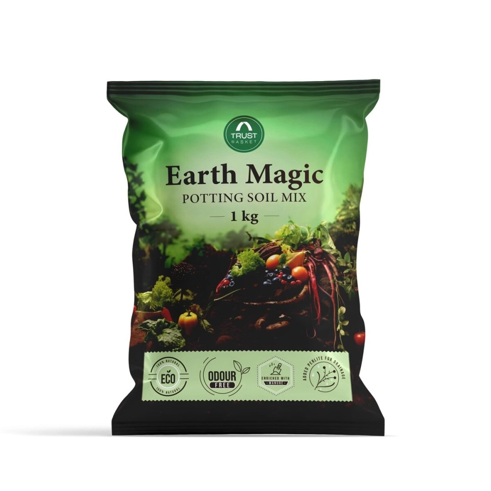 TrustBasket Earth Magic Potting Mix - 1kg | 100% Natural | Gardening | Soil Mix for Pot Plants | Manure for Home Gardening | odorless
