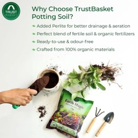 TrustBasket Earth Magic Potting Mix - 1kg | 100% Natural | Gardening | Soil Mix for Pot Plants | Manure for Home Gardening | odorless