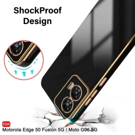 TheGiftKart Luxurious Golden-Plated Back Cover Case for Motorola Moto Edge 50 Fusion 5G | Raised Lips for Camera & Screen Protection | Stylish Back Cover for Moto Edge 50 Fusion (TPU, Black)