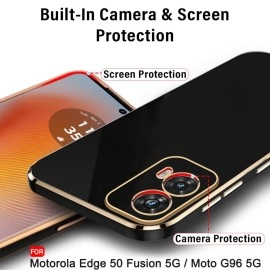TheGiftKart Luxurious Golden-Plated Back Cover Case for Motorola Moto Edge 50 Fusion 5G | Raised Lips for Camera & Screen Protection | Stylish Back Cover for Moto Edge 50 Fusion (TPU, Black)