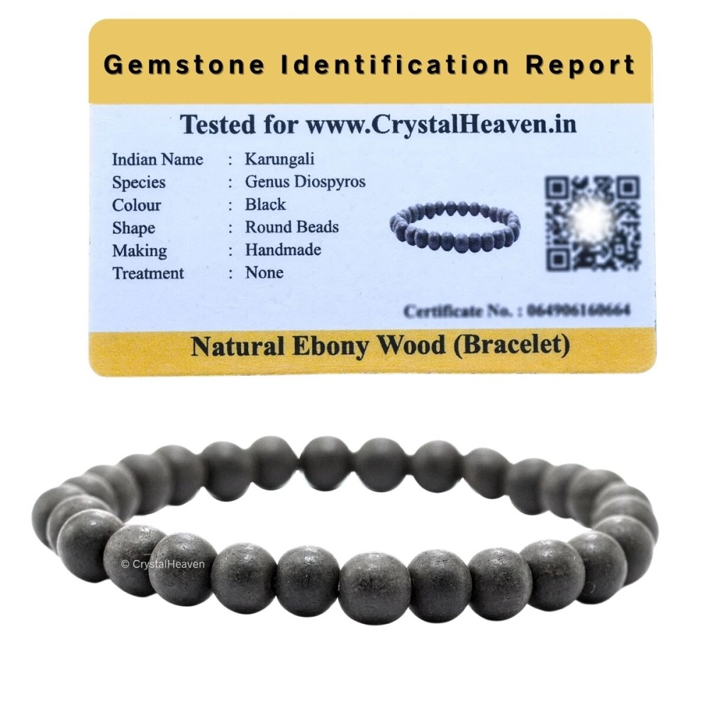 Crystal Heaven Certified Karungali Bracelet Original for Men Women - Black Ebony Wood Bracelet - Original and Natural Karukali Malai for Men Women Pooja Supplies (6mm Beads, Elastic)