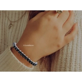 Crystal Heaven Certified Karungali Bracelet Original for Men Women - Black Ebony Wood Bracelet - Original and Natural Karukali Malai for Men Women Pooja Supplies (6mm Beads, Elastic)