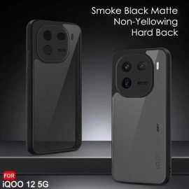 TheGiftKart Ultra-Hybrid Shockproof Back Cover Case for iQOO 12 5G | Camera Protection Bump | Hard Back Cover Case for iQOO 12 5G (PC & TPU, Smoked Matte Back, Black Sides)