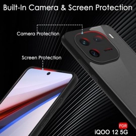 TheGiftKart Ultra-Hybrid Shockproof Back Cover Case for iQOO 12 5G | Camera Protection Bump | Hard Back Cover Case for iQOO 12 5G (PC & TPU, Smoked Matte Back, Black Sides)