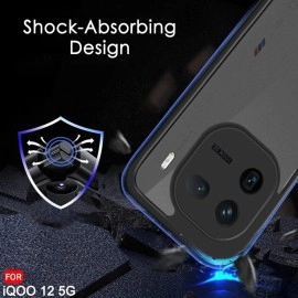 TheGiftKart Ultra-Hybrid Shockproof Back Cover Case for iQOO 12 5G | Camera Protection Bump | Hard Back Cover Case for iQOO 12 5G (PC & TPU, Smoked Matte Back, Black Sides)