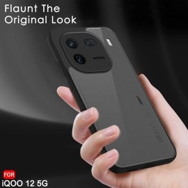 TheGiftKart Ultra-Hybrid Shockproof Back Cover Case for iQOO 12 5G | Camera Protection Bump | Hard Back Cover Case for iQOO 12 5G (PC & TPU, Smoked Matte Back, Black Sides)