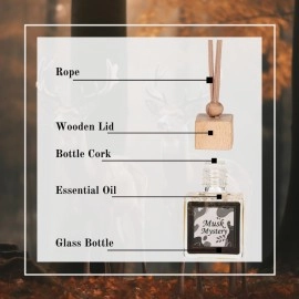 AIR-ROMA Musk Mystery Car Perfume Hanging Pod 10Ml|Natural Essential Premium Fragrance Oils In Glass Bottle With Wooden Diffuser Lid|Long Lasting Car Air Freshener Scent|Lasts Up To 45 Days
