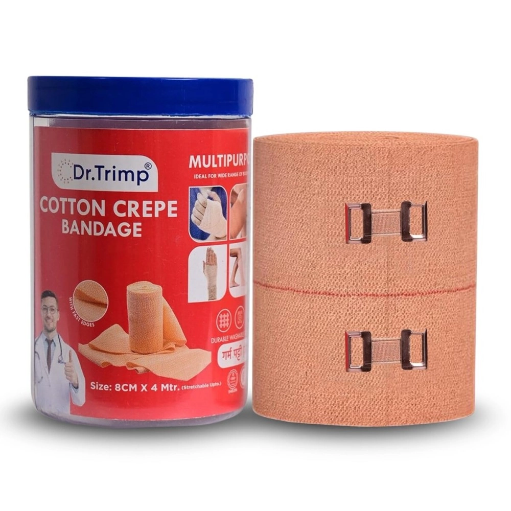 Dr.Trimp Cotton Crepe Bandage 6cm X 4mtr with Flexible Clips | Pain Relief Garam Patti for Injury & Muscle Compression | Ideal for Hand, Leg, Wrist, Knee, Ankle, Thigh | Pack of 1