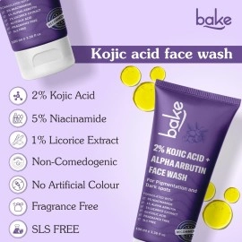 BAKE 2% Kojic Acid Face Wash with Alpha Arbutin for Pigmentation, Dark Spots & Tan Removal | Anti Pigmentation Daily Face Wash - 100ml