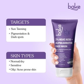 BAKE 2% Kojic Acid Face Wash with Alpha Arbutin for Pigmentation, Dark Spots & Tan Removal | Anti Pigmentation Daily Face Wash - 100ml