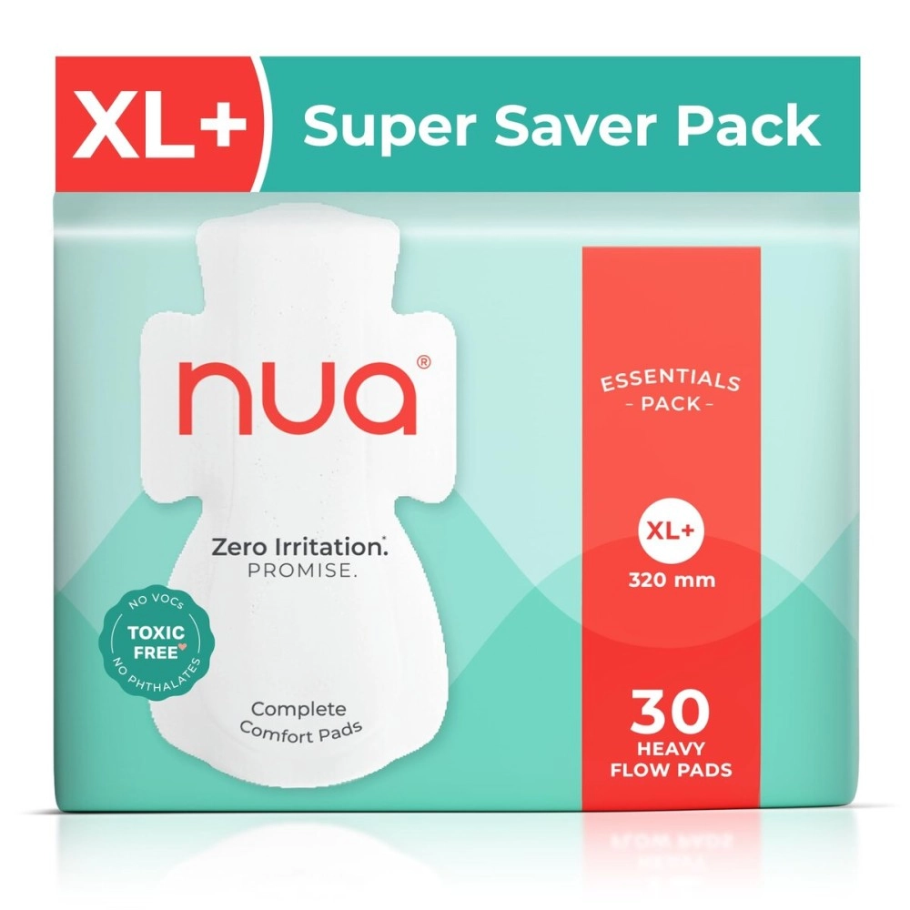 Nua Complete Comfort Pads | Zero Irritation Promise | Essentials Pack | Super Saver | 4x Comfort | 100% Toxic-free | Heavy FLow