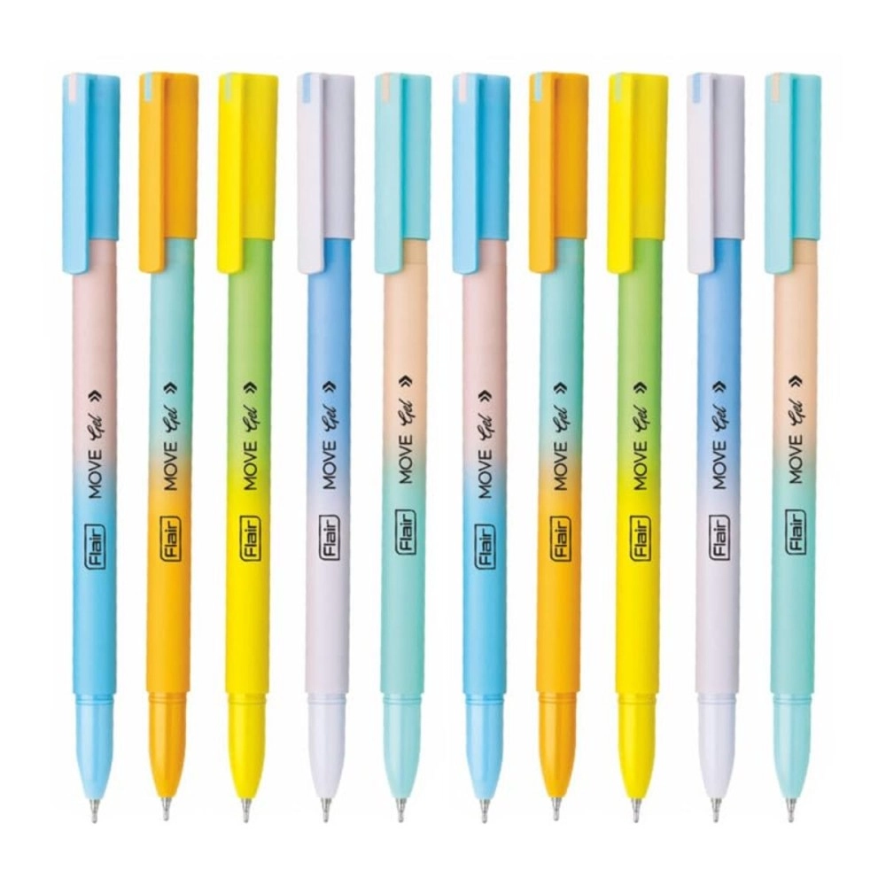 FLAIR Move Gel Pen | Minimalistic & Aesthetic Matt Finish Pastel Body Colors | Effortless Writing With Sleek Clip Design | Blue Ink, Set Of 10