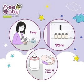 BeeBaby Pump N\' Protect Narrow Neck Breast Milk Storage Bottles. Pack of 4 Milk Collection Bottles fits Most Slim Neck Breast Pumps. 100% BPA Free. 120ML / 4oz. White