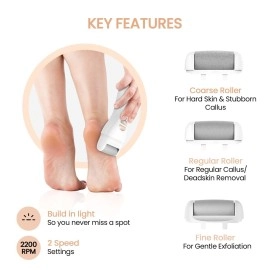 PROTOUCH Bliss Callus Remover | Rechargeable Electric Foot Scrubber for Dead Skin & Cracked Heels | 3 Roller Heads, 2 Speeds | Professional Pedicure Tool | 1 Year Doorstep Warranty