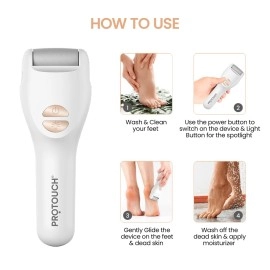 PROTOUCH Bliss Callus Remover | Rechargeable Electric Foot Scrubber for Dead Skin & Cracked Heels | 3 Roller Heads, 2 Speeds | Professional Pedicure Tool | 1 Year Doorstep Warranty
