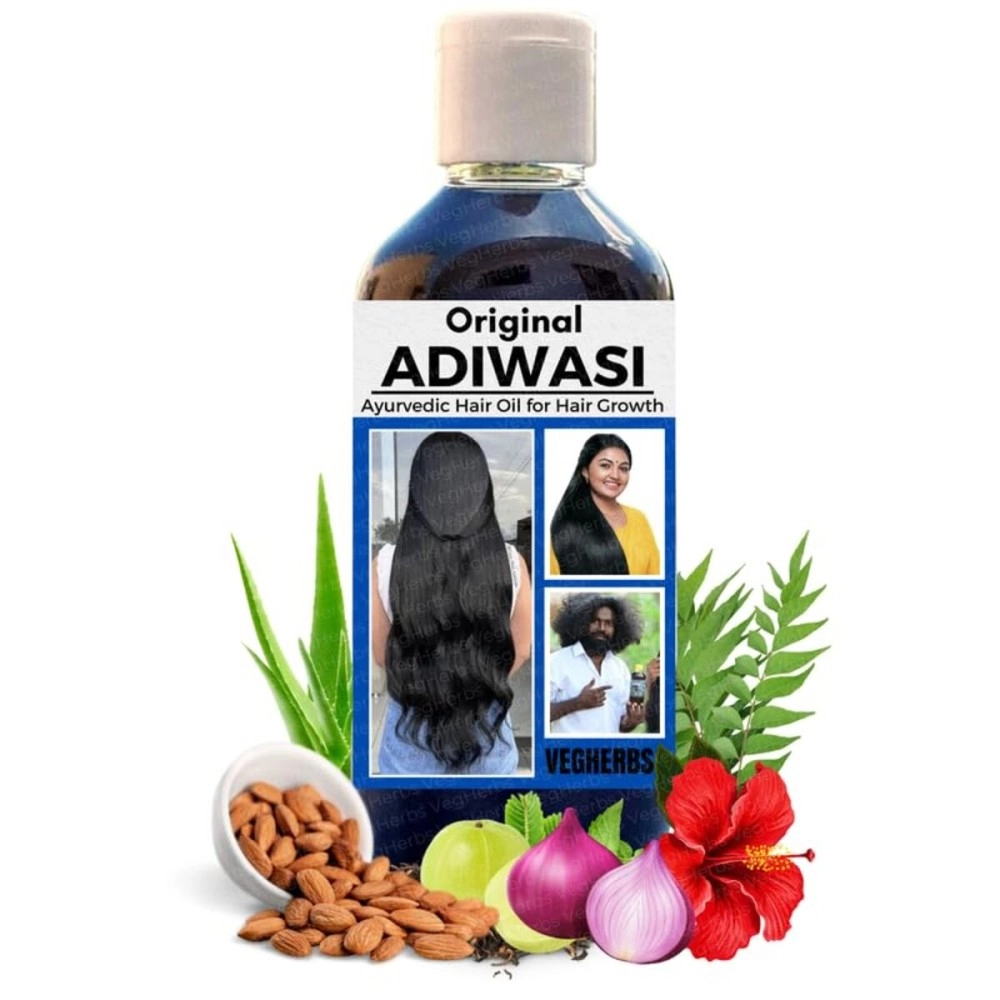 VegHerbs Original Adivasi Hair Growth Oil 100 ML Ayurvedic Adiwasi Herbal Kesh tel with Natural Rosemary essential & Biotin for Control Hairfall anti-dandruff (Pack of 1)