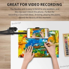 BROLAVIYA Overhead Video Mobile Stand, New Extra Long Arm, 1/4 Head 2 Way Base clamp, and Bracket for Mobile Phone, for, Overhead Video, Desktop,Bedroom, Office, Black