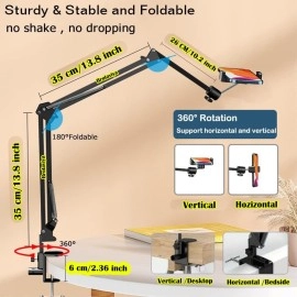 BROLAVIYA Overhead Video Mobile Stand, New Extra Long Arm, 1/4 Head 2 Way Base clamp, and Bracket for Mobile Phone, for, Overhead Video, Desktop,Bedroom, Office, Black
