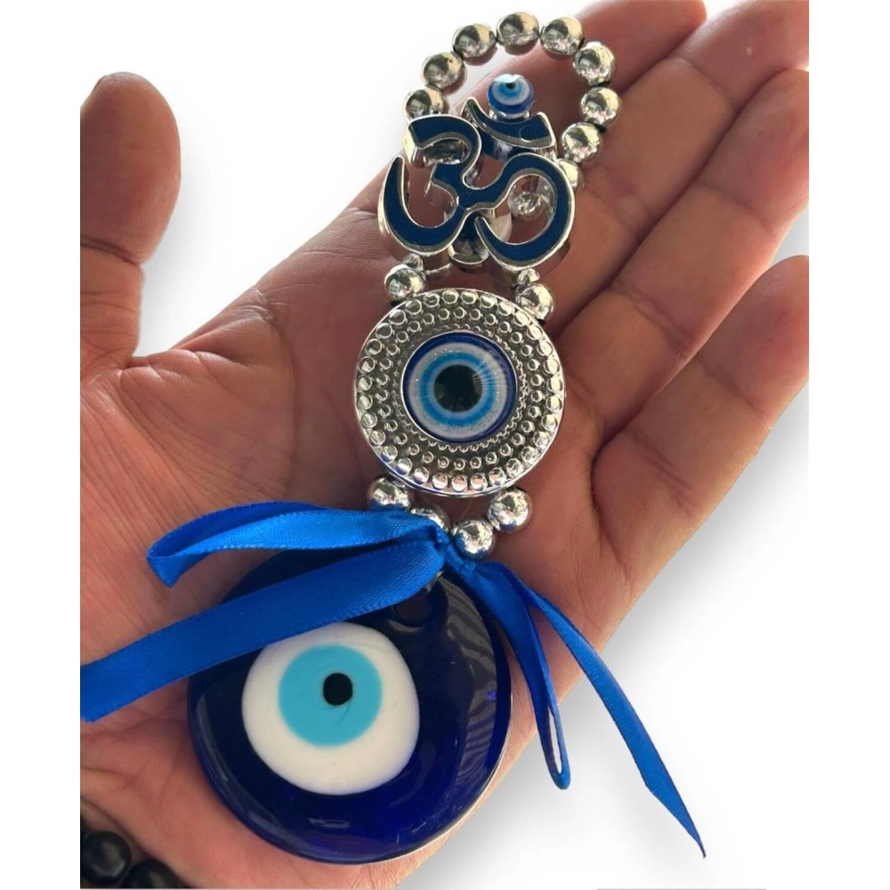 BLUE BEADS Turkish Feng Shui Vastu Blue Glass Evil Eye Hanging/Door Hanging Nazar Batu for Protection and Good Luck - Perfect for Gifting Home or Office (Om)