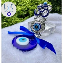 BLUE BEADS Turkish Feng Shui Vastu Blue Glass Evil Eye Hanging/Door Hanging Nazar Batu for Protection and Good Luck - Perfect for Gifting Home or Office (Om)