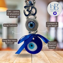 BLUE BEADS Turkish Feng Shui Vastu Blue Glass Evil Eye Hanging/Door Hanging Nazar Batu for Protection and Good Luck - Perfect for Gifting Home or Office (Om)
