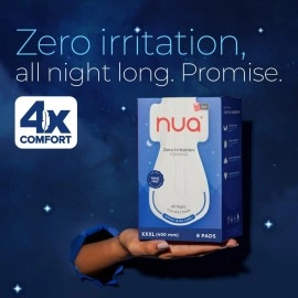 Nua All Night Comfort Sanitary Pads | Pack of 8 (XXXL 400mm) | Extra Wide Core | Front to Back Coverage | Upto 12 Hours of Absorption | Super Soft and Breathable | No Rashes | 100% Toxic-Free