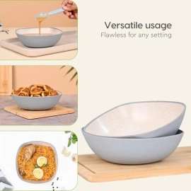 Eha Set of 2 Earth-Friendly Multipurpose Bowls for Kitchen with Spoons | 750 ml | Made with Rice Husk Biocomposite| Microwave Safe Bowl | for Hot & Cold Serving Bowl Set | Azure