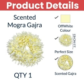 Temperia (1 Pcs) Scented Mogra Gajra Hair Accessories For Women & Girls - Hair Flower Bun Artificial Fake Gajra Scrunchies Rubber Band - Premium & Voluminous, White