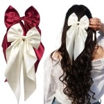 Chictresses 2 Pack Off White and Red - Hair Bows, Bow Clips for Women - Hair Clips, Luxury Satin Hair Bow Clips for Girls, Hair Clip - Cute Hair Accessories for Girls