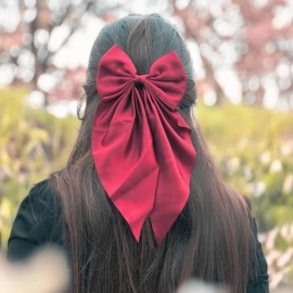 Chictresses 2 Pack Off White and Red - Hair Bows, Bow Clips for Women - Hair Clips, Luxury Satin Hair Bow Clips for Girls, Hair Clip - Cute Hair Accessories for Girls