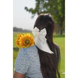 Chictresses 2 Pack Off White and Red - Hair Bows, Bow Clips for Women - Hair Clips, Luxury Satin Hair Bow Clips for Girls, Hair Clip - Cute Hair Accessories for Girls