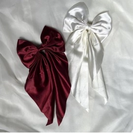Chictresses 2 Pack Off White and Red - Hair Bows, Bow Clips for Women - Hair Clips, Luxury Satin Hair Bow Clips for Girls, Hair Clip - Cute Hair Accessories for Girls