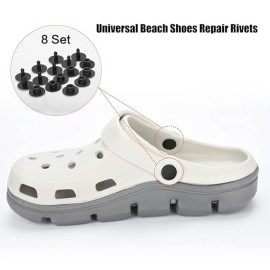 Pmw - Universal Crocs Shoes Repair Rivets - 8 Set Replacement Strap Button for Men and Women Summer Shoes (Black)