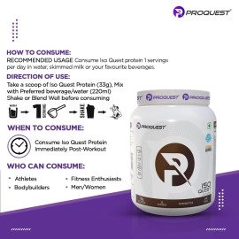 ProQuest Isolate Whey Protein Iso Quest(Caf Brazil, 1KG / 2.2 lb / 30 Servings) | 27g Protein Per Scoop | Low Fat & 12.5g EAA | Lab Tested & Easily Digestive | Faster Muscle Support & Recovery