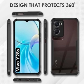 Fashionury Shockproof Crystal Clear Back Cover Case for Vivo Y28s 5G | 360 Degree Protection | Protective Design | Transparent Back Cover Vivo Y28s 5G (Black Bumper)