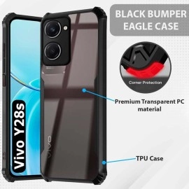 Fashionury Shockproof Crystal Clear Back Cover Case for Vivo Y28s 5G | 360 Degree Protection | Protective Design | Transparent Back Cover Vivo Y28s 5G (Black Bumper)