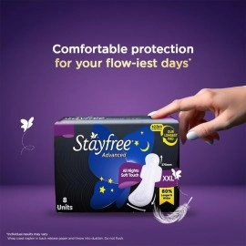Stayfree Advanced XXL+ | 8 Pads | All Night Ultra Comfort Sanitary Pads for Women | Odour Control | Absorbs 2x more with Wider Back | Helps Prevent Rashes | Ultra Thin Pads |