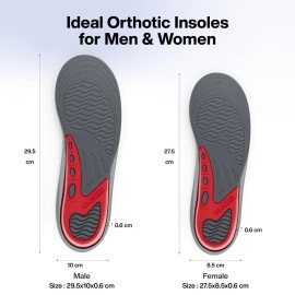 FOVERA Gel Insoles Pair for Walking, Running, Sports, Formal and Safety Shoes - All Day Comfort with Dual Gel Technology - Full Length Sole for Every Shoe (Male, Red, Pack of 1 Pair)