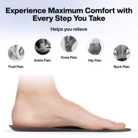 FOVERA Gel Insoles Pair for Walking, Running, Sports, Formal and Safety Shoes - All Day Comfort with Dual Gel Technology - Full Length Sole for Every Shoe (Male, Red, Pack of 1 Pair)