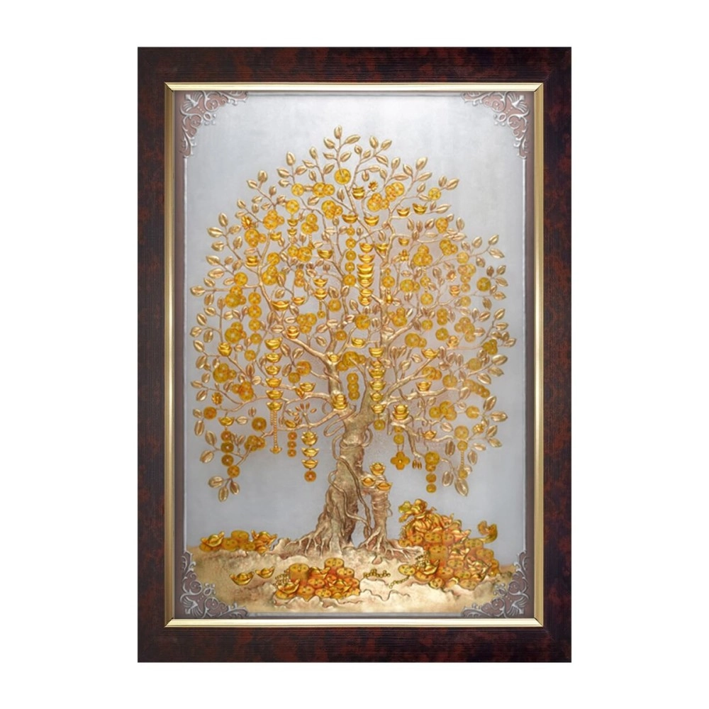 Dharvika Innovations Vastu kalpavriksha Money Golden Tree Photo Frame, Copper Gold, Sparkle Coated Lamination 2695 11 x 14 Inch