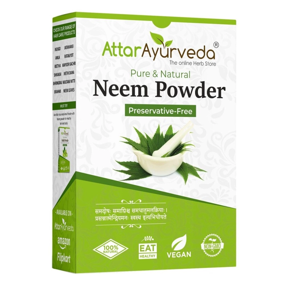 Attar Ayurveda Neem powder for Face, Skin and Hair (200 grams) | 100% Natural, No Preservative | Ideal for Face Pack, Hair Pack and Eating
