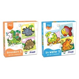 Frank 6 in 1 First Fun & Educational Jigsaw Puzzles for Kids - Combo Pack of 2 (3 Cardboard Puzzles Each) -Dinosaurs & in Water - Age 3 Years Old & Above- Fun & Challenging Brain Booster Games