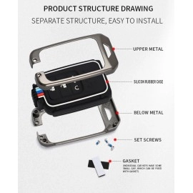 JVCV Metal Key Cover compatible with Honda City, Elevate, Civic, Jazz, Amaze, CR-V, WR-V, BR-V 3/4 Button Push Button Start Smart Key Fob Case with Stylish Durable Protection (GunMetal)