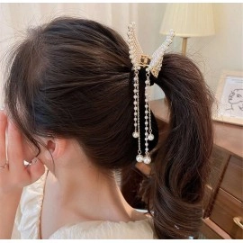 Balirava Korean Hair Clip for Women - Butterfly Hair Accessory With Pearls & Rhinestone - Hair Clutcher (1 Pc)