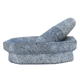 Subaa Kalvam Stone Mortar Pestle for Kitchen (8 inch), Grinder for Kitchen, Silbatta for Chutney, Ginger Garlic Crusher, Spice Grinding Khalbatta Stone - Grey