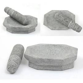 Subaa Kalvam Stone Mortar Pestle for Kitchen (8 inch), Grinder for Kitchen, Silbatta for Chutney, Ginger Garlic Crusher, Spice Grinding Khalbatta Stone - Grey