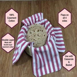 Glus Cotton Set of 2 Double Layer Roti Clothes Wrap with Flaps Casement Cotton Cloth for chapati for hot case Kitchen Chapati Cloth wrap roti Cloth,Colour: Red Stripe,Blue Stripe (Cotton, Blue & Red)