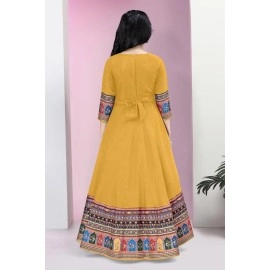 Fashion Dream Girls Crepe Silk Digital Printed Maxi Dress|Dresses for Girls|Fit and Flared Dress, Mustard Yellow, 7-8 Y