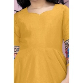 Fashion Dream Girls Crepe Silk Digital Printed Maxi Dress|Dresses for Girls|Fit and Flared Dress, Mustard Yellow, 7-8 Y