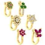 VAMA FASHIONS 6 Pcs 18K Gold Plated Anti Tarnish Clip on Nose pin without Hole Non Piercing Pressing Type Nose ring Stud for Women & Girls
